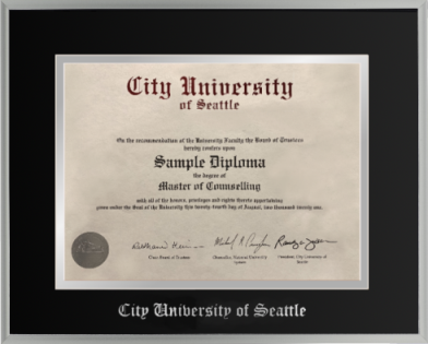 TIMELESS 2 - Silver anodized aluminium frame with double mat board and "City University of Seattle" silver embossing